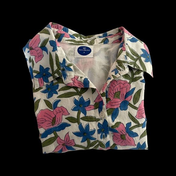 navyBLEU Button Tunic Coverup Mid Thigh Cotton Lined Dress Small CUTE! - Picture 3 of 6